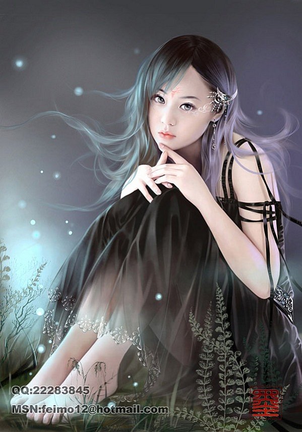 1girl artist_request black_dress black_hair dress looking_at_view looking_at_viewer solo