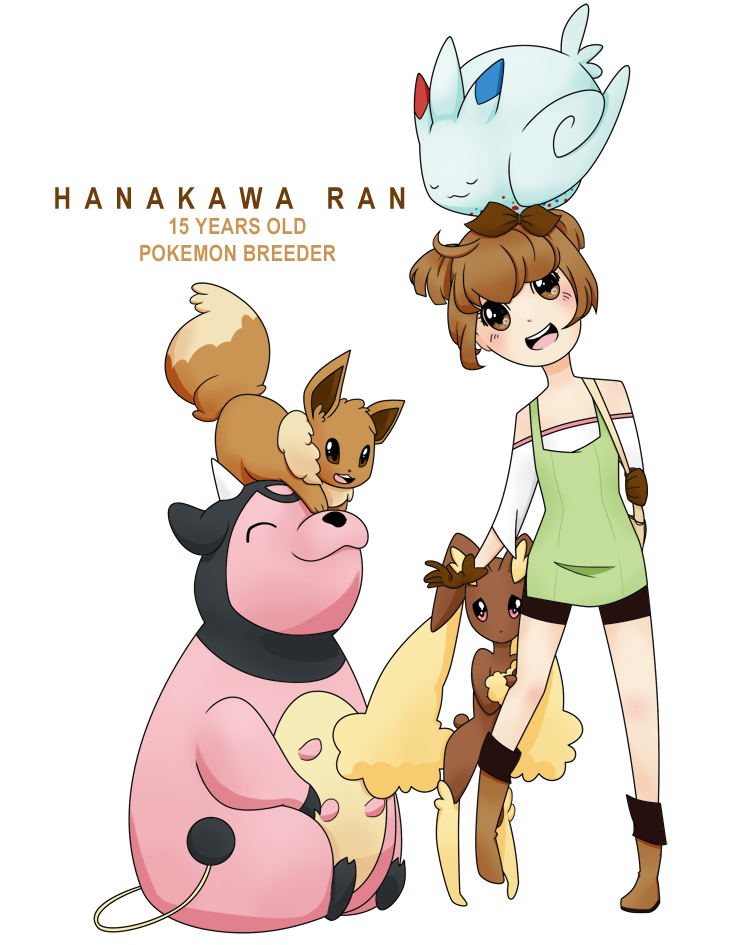 :3 ^_^ ahoge animal animal_on_head bare_shoulders bike_shorts blush boots brown_eyes brown_hair character_name closed_eyes commentary eevee eeveelution_project gen_1_pokemon gen_2_pokemon gen_4_pokemon gloves hair_ribbon hanakawa_ran leg_cling leg_grab looking_at_viewer loony_bear lopunny miltank on_head open_mouth original pigeon-toed pink_eyes pokemon pokemon_(creature) pokemon_breeder_(pokemon) pokemon_on_head ribbon short_hair short_twintails simple_background sitting smile standing togekiss twintails white_background