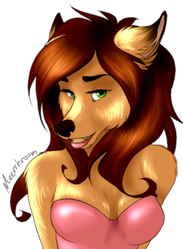 anthro brown_hair canine female green_eyes grin hair looking_at_viewer mammal meershroom plain_background solo transparent_background wolf