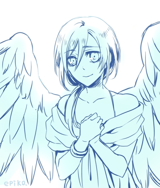 angel bad_id bad_pixiv_id christa_renz epiko_(aki) monochrome ponytail shingeki_no_kyojin solo wings