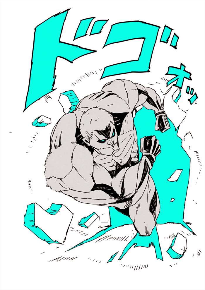armored_titan monster monster_boy muscle no_pupils running shingeki_no_kyojin short_hair solo