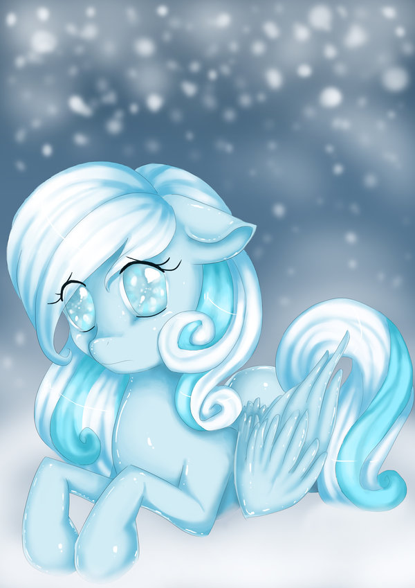 blind blue_eyes cloud equine female feral hair horse lying mammal misukitty my_little_pony original_character pegasus pony snow snowdrop_(mlp) snowing solo white_hair wings young