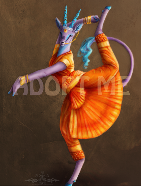 ambiguous_gender anthro cervid clothed clothing dancing gazelle hooves horn indian looking_at_viewer plain_background solo ykoriana