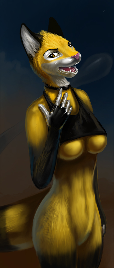 amber_eyes breasts cat feline female latex_(artist) mammal open_mouth solo yellow_body