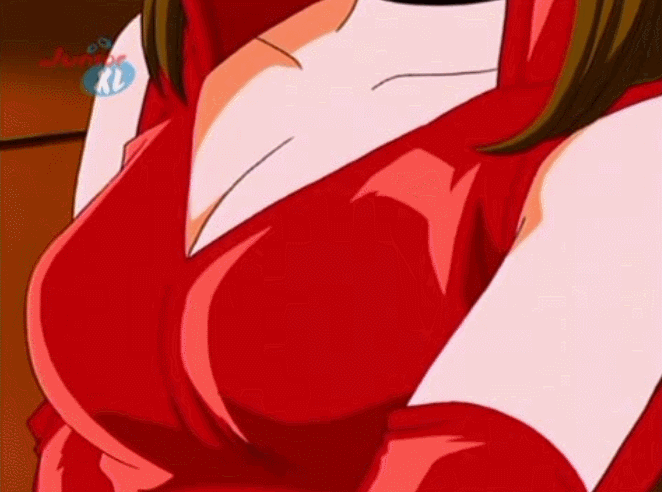 animated animated_gif ass brown_hair dr._slump latex red_dress sexy teacher yamabuki_midori