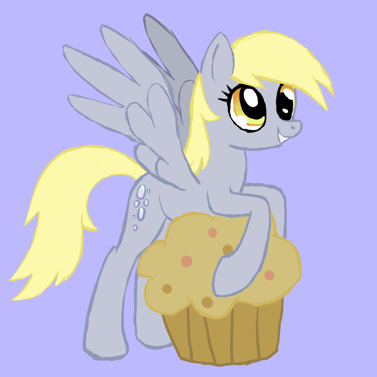 cutie_mark derpy_hooves_(mlp) equine female feral food friendship_is_magic fur grey_fur hair horse humping long_hair mammal muffin my_little_pony pegasus pony smile solo wings yellow_eyes