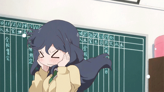&gt;_&lt; :d animated animated_gif black_hair chalkboard closed_eyes jumping love_lab maki_natsuo o_o open_mouth screencap smile
