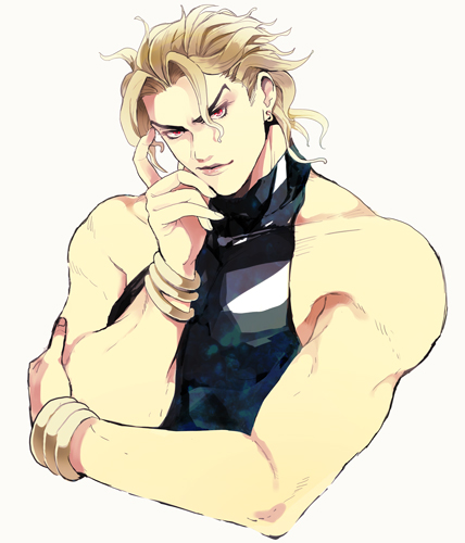 artist_request bare_shoulders blonde_hair dio_brando headband jojo_no_kimyou_na_bouken lowres male_focus muscle red_eyes solo
