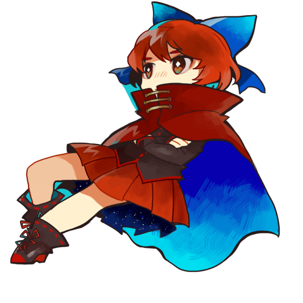 bow cape damenaito red_eyes red_hair sekibanki short_hair touhou