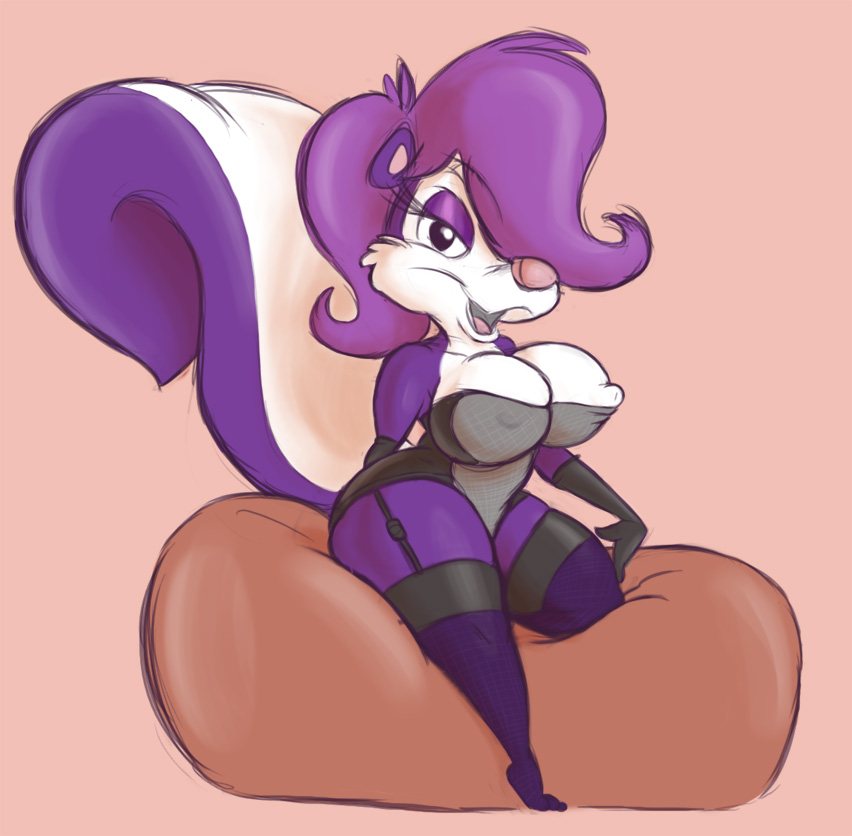 areola big_breasts breasts erect_nipples female fifi_la_fume fifi_lefume hair joelasko looking_at_viewer mammal nipple_slip nipples purple_hair skunk smile solo tiny_toon_adventures tiny_toons underwear warner_brothers