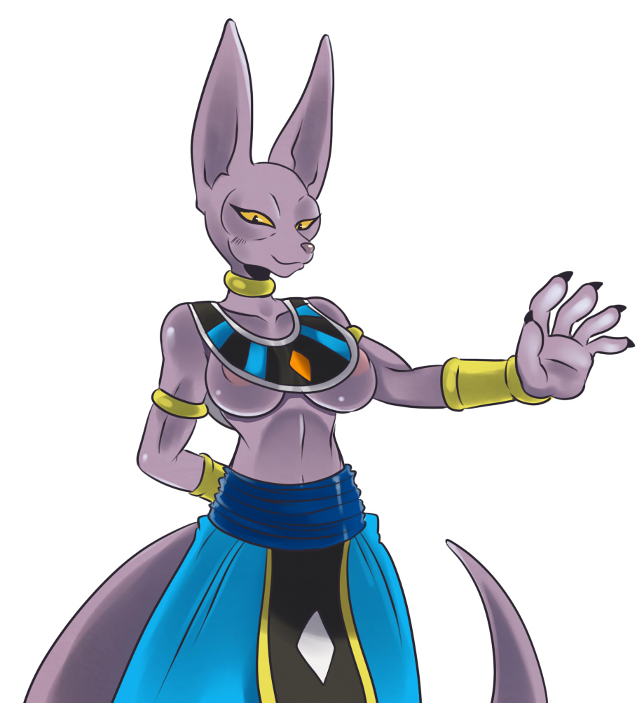 big_breasts big_ears bills bracelet breasts cat claws clothing collar crossgender dragon_ball dragon_ball_z feline female front fur grey_fur hairless hand jewelry looking_at_viewer mammal naughty_face nipple_slip nipples plain_background smile solo sssonic2 standing white_background yellow_eyes