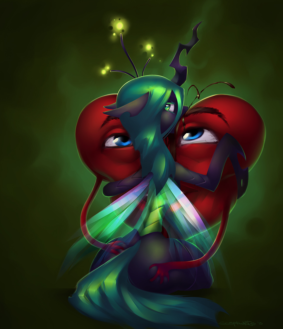 adventure_time blood blue_eyes changeling eosphorite equine female feral friendship_is_magic grope hair horn horse male mammal my_little_pony pony queen_chrysalis_(mlp) ricardio_the_heart_guy wings