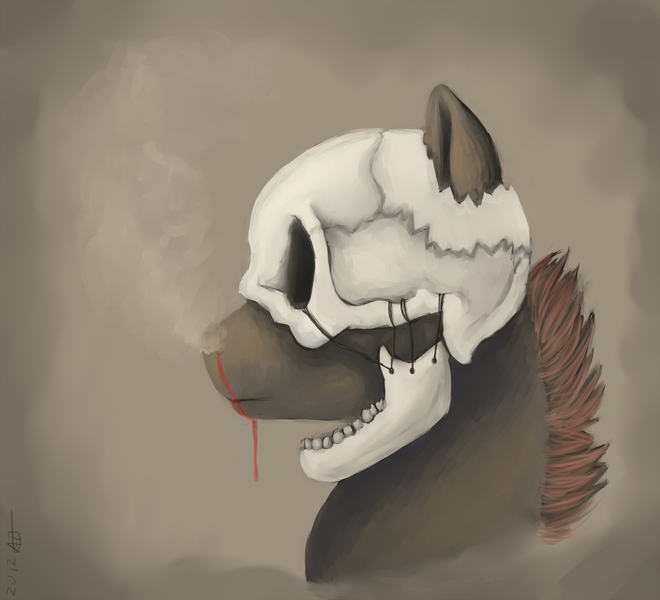 blood equine feral friendship_is_magic fur helmet horse mask my_little_pony plain_background pony skull steam string tagme teeth unknown_artist