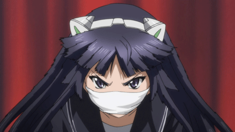 1girl angry animated animated_gif bdsm bondage bound gag guilty_crown lowres purple_hair tsugumi_(guilty_crown)