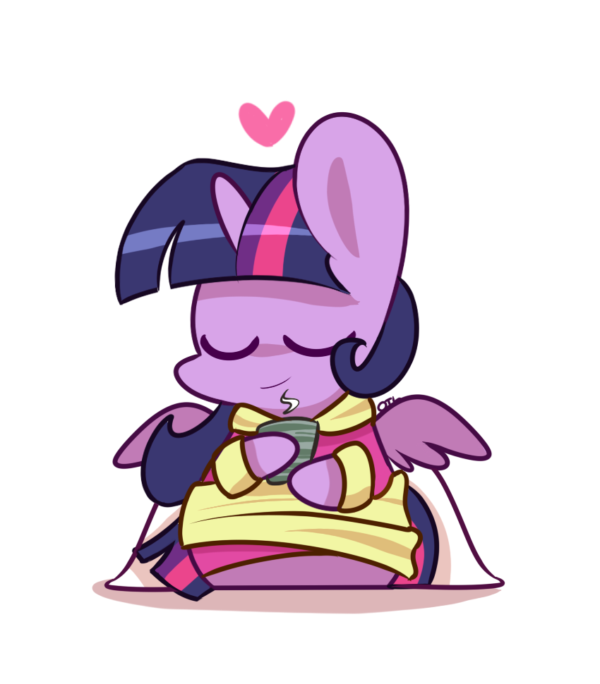 &lt;3 chibi chubby clothed clothing cup cute dress equine eyes_closed female feral friendship_is_magic fur hair horn lifeloser long_hair mammal multi-colored_hair my_little_pony plain_background purple_fur purple_hair sitting smile steam twilight_sparkle_(mlp) white_background winged_unicorn wings