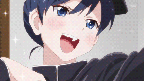 :d animated animated_gif blue_eyes blue_hair blush crossdressing grin hat love_lab lowres maki_natsuo one_eye_closed open_mouth screencap short_hair smile solo sparkle winking_(animated)