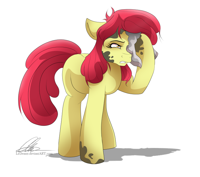 alpha_channel amber_eyes apple_bloom_(mlp) dennybutt equine female feral friendship_is_magic hair horse mammal mud my_little_pony plain_background pony rag red_hair solo standing transparent_background