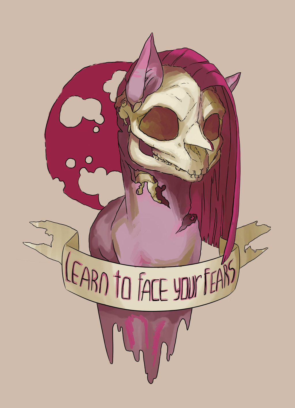 creepy english_text equine female feral friendship_is_magic fur gore hair horse long_hair mammal my_little_pony nightmare_fuel pink_fur pink_hair pinkamena_(mlp) pinkie_pie_(mlp) pony roverstate skull solo teeth text