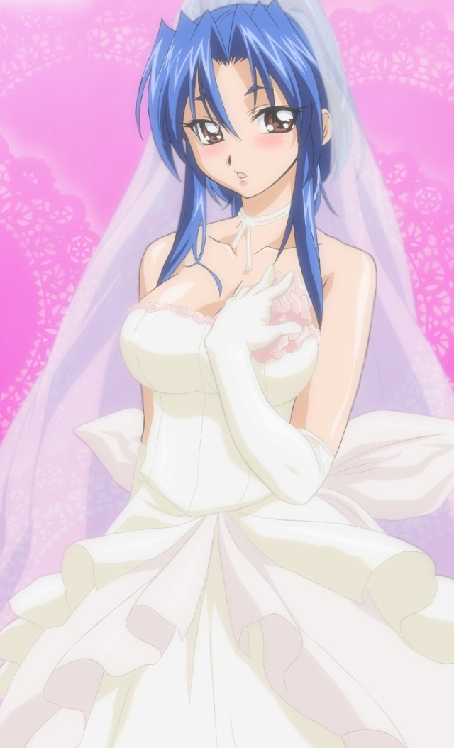 beautiful blue_hair blush breasts cute_pose dress flower lady large_breasts pure rose wedding_dress