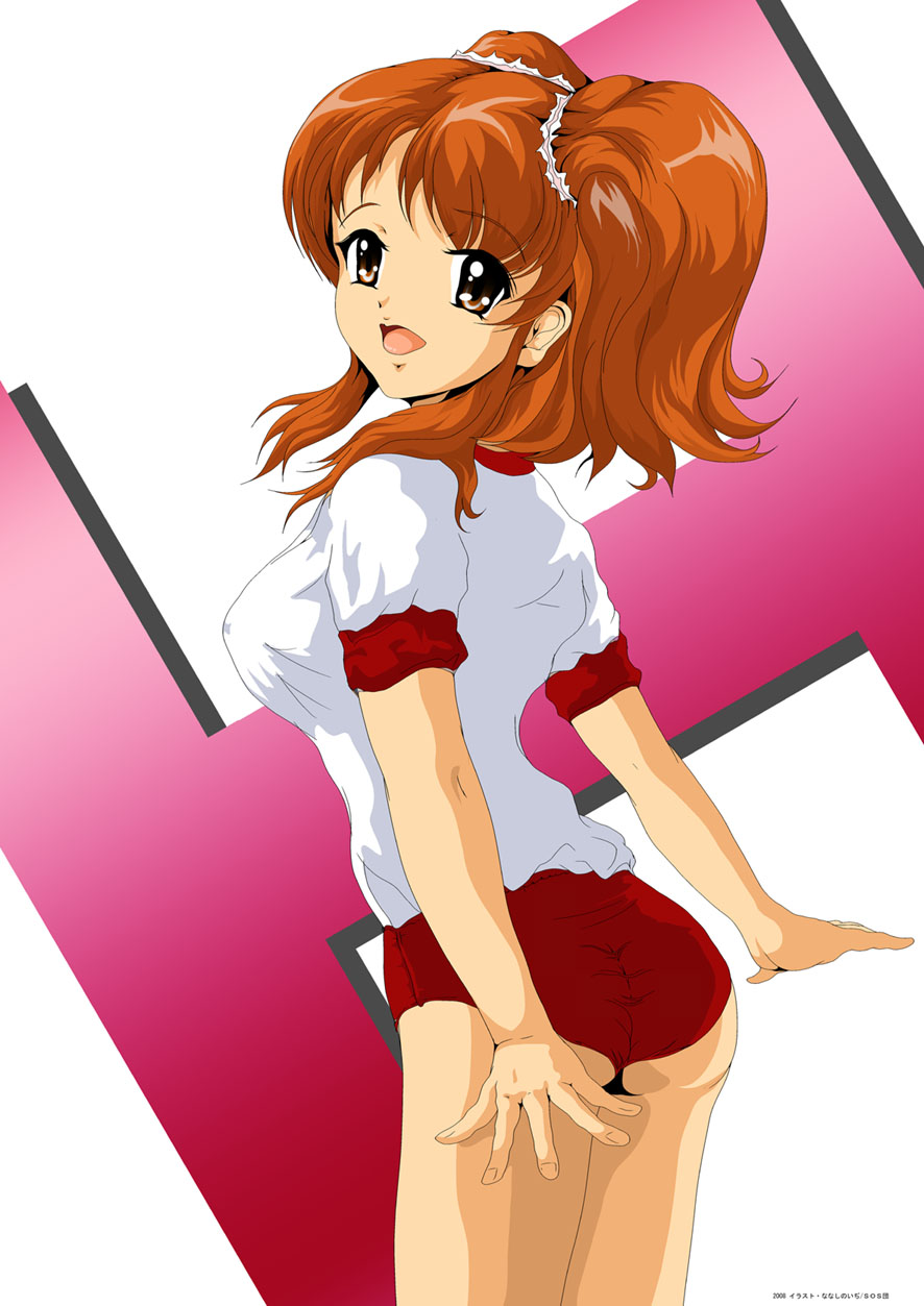 asahina_mikuru ass brown_eyes brown_hair buruma gym_uniform h highres long_hair nanashi_noiji non-web_source solo suzumiya_haruhi_no_yuuutsu twintails