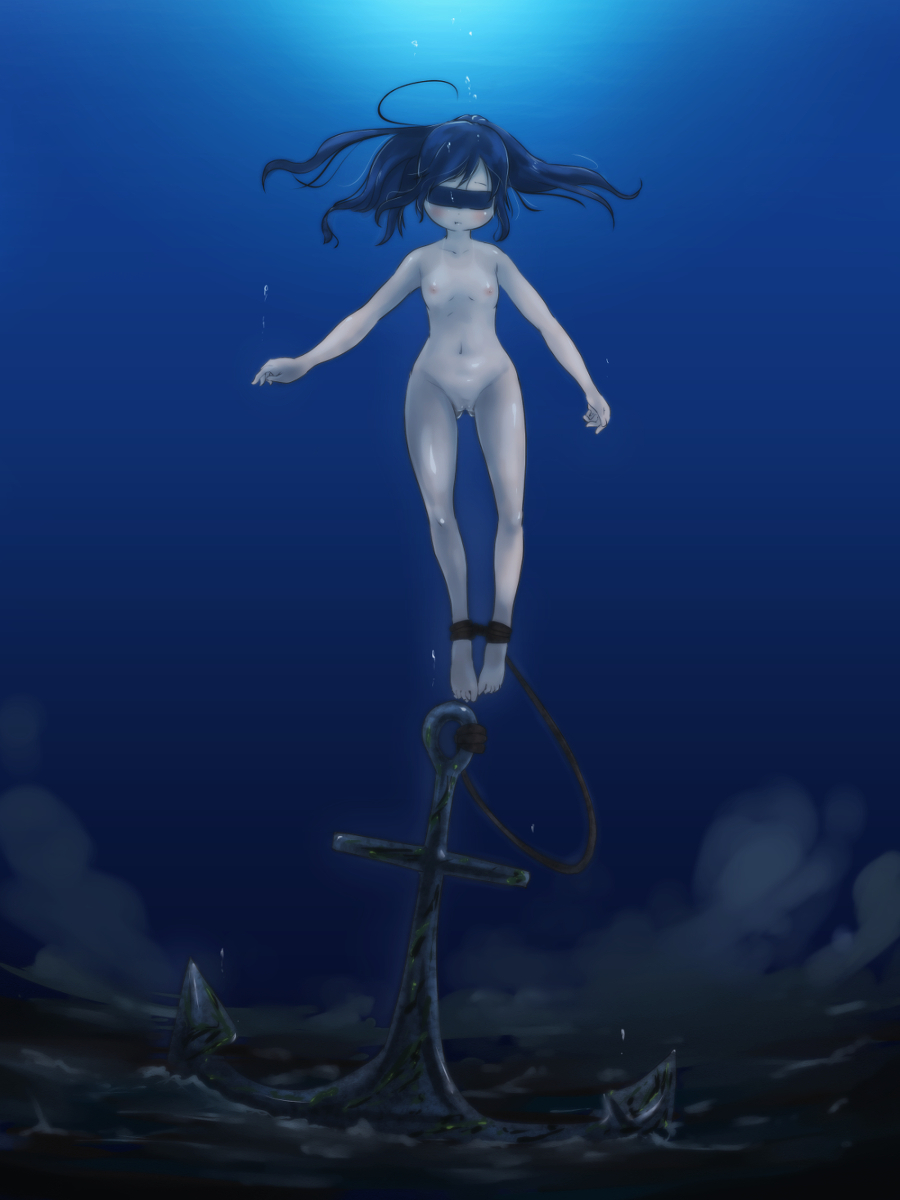 2girls anchor asphyxiation bdsm black_hair blindfold bondage breasts bubble drowning female girl h2o highres long_hair multiple_girls navel nipples nude original peril pixiv_manga_sample pussy resized rope solo uncensored underwater water