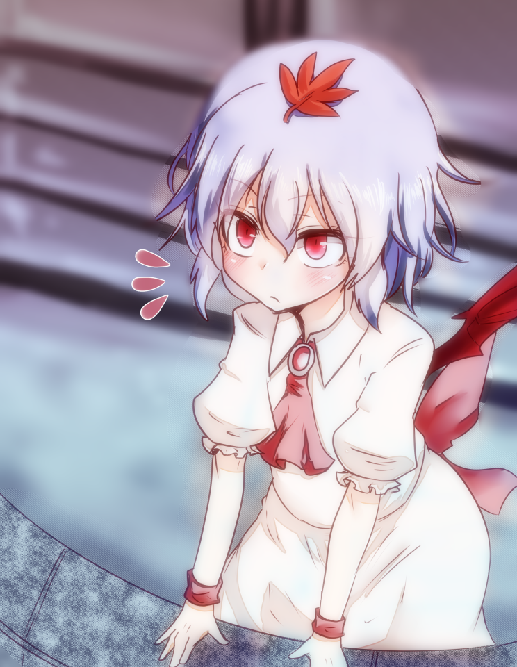 ascot bat_wings blue_hair leaf leaf_on_head no_hat no_headwear red_eyes remilia_scarlet short_hair skirt skirt_set solo takorice touhou wings wrist_cuffs