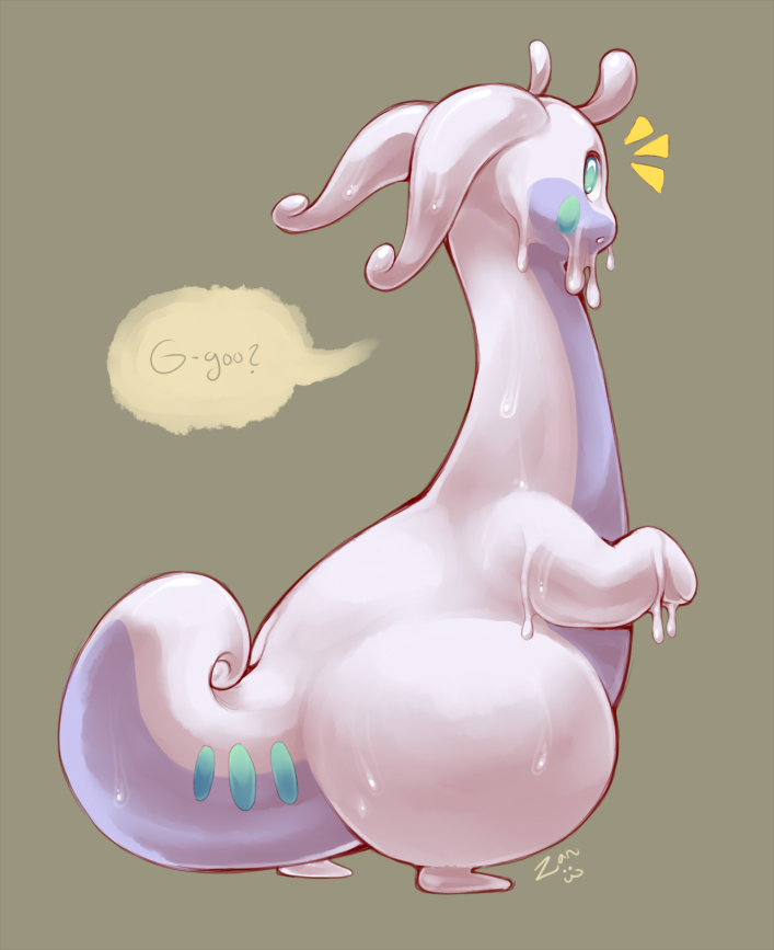 ambiguous_gender dragon english_text female goodra looking_at_viewer looking_back nintendo pok&#233;mon pok&eacute;mon slime text unknown_artist video_games zanthu