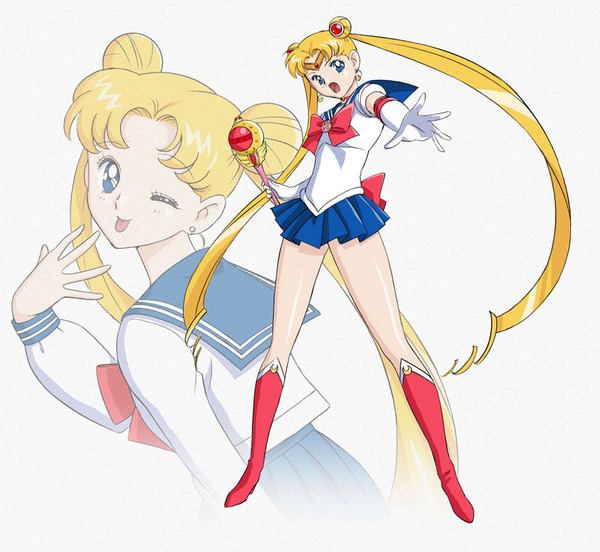 1girl bishoujo_senshi_sailor_moon bishoujo_senshi_sailor_moon_r bishoujo_senshi_sailor_moon_s blonde_hair blue_eyes boots earrings female inset jewelry long_hair looking_at_viewer magical_girl open_mouth pantyhose pose sailor_moon school_uniform serafuku skirt smile solo tsukino_usagi twintails uraharukon very_long_hair wand