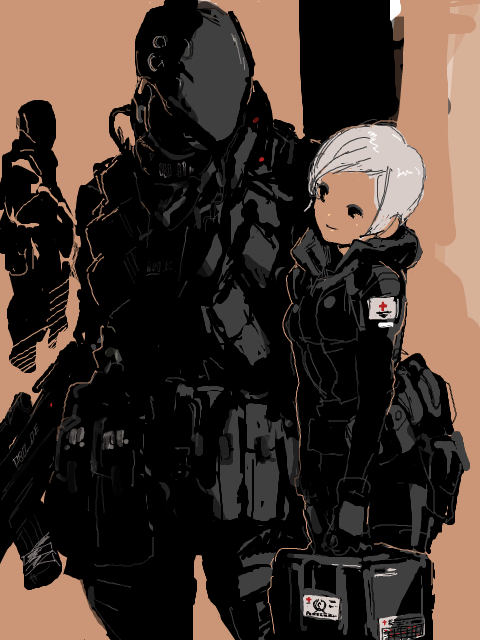 cyborg military military_uniform original red_cross t_(arisu-no-neko) tegaki uniform white_hair