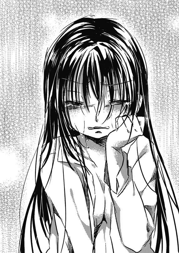 breasts closed_eyes crying greyscale long_hair medium_breasts monochrome original solo tears touon