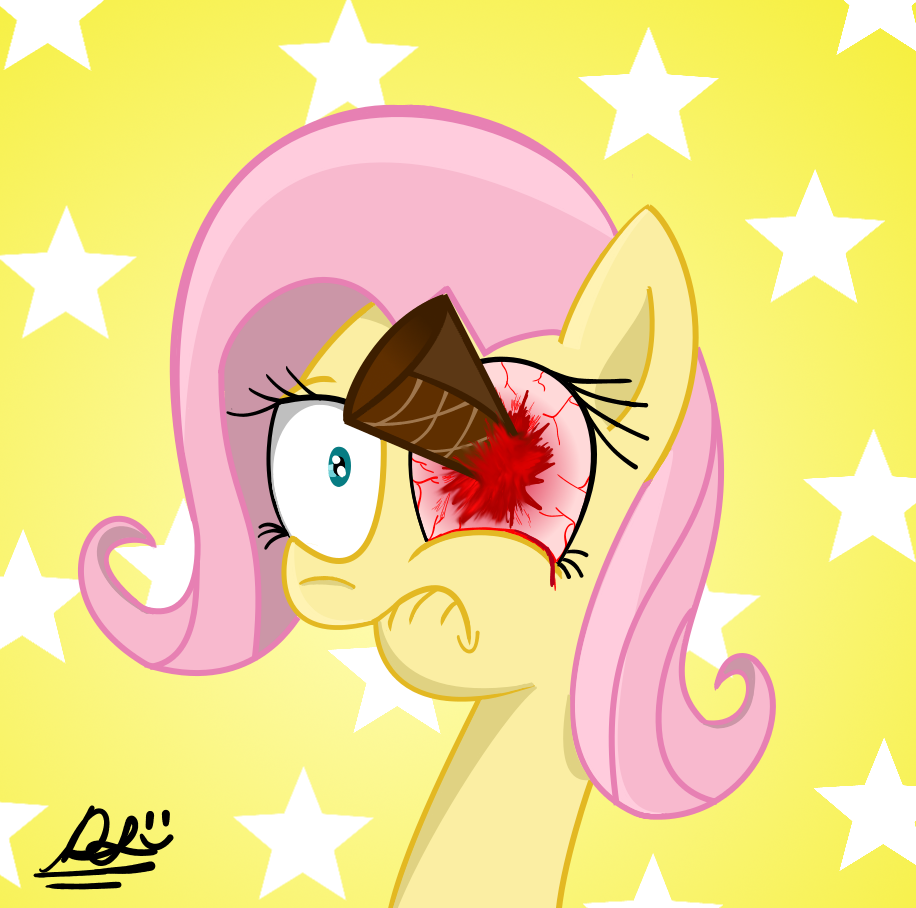 bloodshot_eyes danielsplatter equine eyelashes female feral fluttershy_(mlp) friendship_is_magic frown fur green_eyes hair horse ice_cream_cone long_hair looking_at_viewer mammal my_little_pony pegasus pink_hair pony solo stars wings yellow_fur