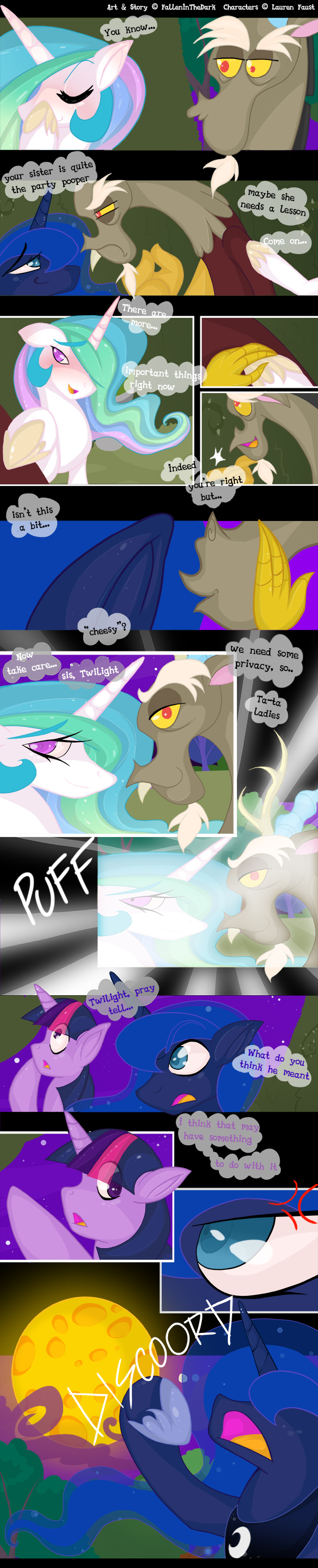 blue_eyes blue_fur blue_hair blush comic cutie_mark dialog discord_(mlp) draconequus english_text equine falleninthedark female feral friendship_is_magic frown fur glowing hair hair_over_eyes horn horse long_hair looking_at_viewer magic male mammal moon multi-colored_hair my_little_pony night open_mouth pony princess_celestia_(mlp) princess_luna_(mlp) purple_eyes purple_fur purple_hair red_eyes royalty smile text tongue twilight_sparkle_(mlp) unicorn white_fur winged_unicorn wings