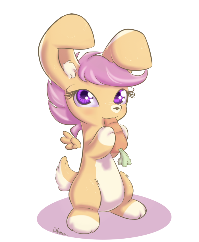 :3 alasou alpha_channel carrot cute eating female friendship_is_magic hair lagomorph looking_at_viewer mammal my_little_pony plain_background purple_eyes purple_hair rabbit scootaloo_(mlp) sitting solo transparent_background wings