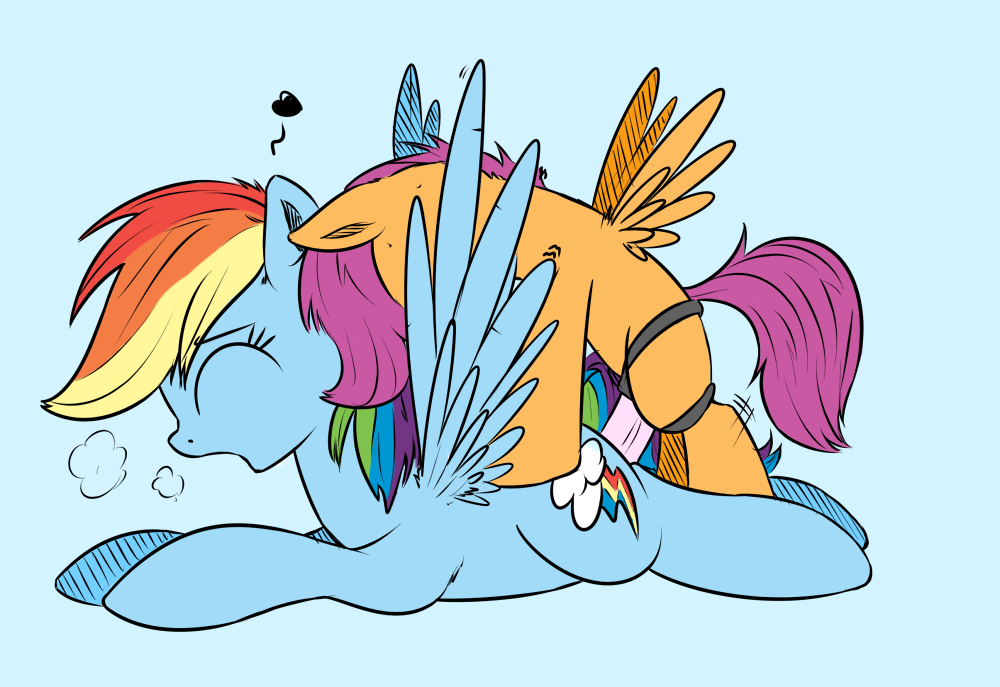 2013 blue_background blue_fur colored cub dildo duo equine eyes_closed female feral friendship_is_magic hair high-roller2108 horse lying multi-colored_hair my_little_pony on_front orange_fur pegasus plain_background pony purple_hair rainbow_dash_(mlp) rainbow_hair scootaloo_(mlp) sex_toy strapon toy wings wins young