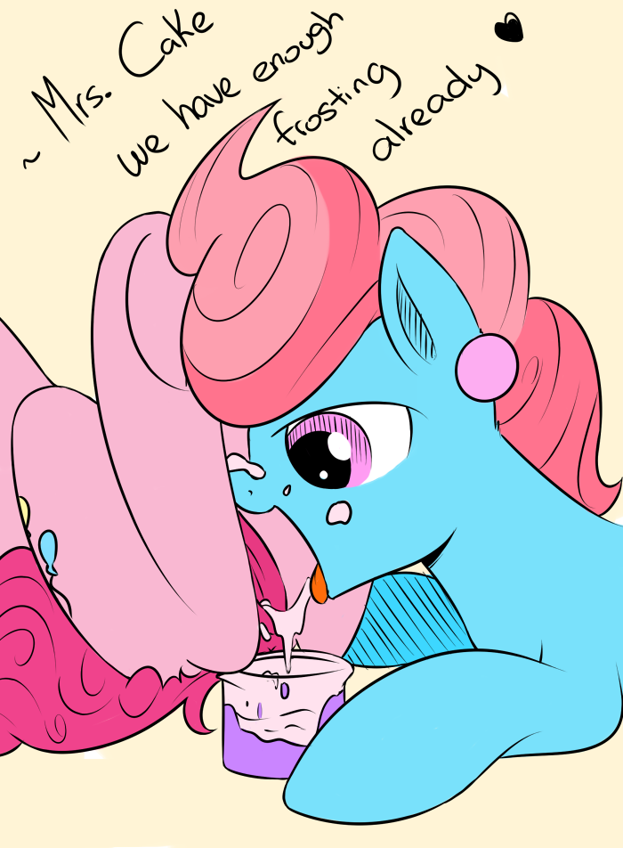 2013 blue_fur colored dialog duo english_text equine female feral friendship_is_magic hair high-roller2108 horse mrs_cake_(mlp) my_little_pony open_mouth oral oral_sex pink_eyes pink_fur pink_hair pinkie_pie_(mlp) plain_background pony pussy sex text tongue two_tone_hair white_background