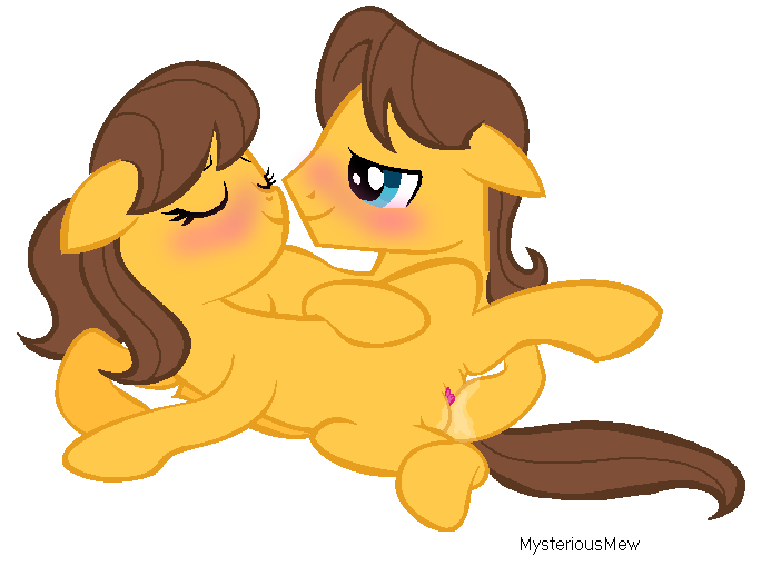 blush brown_hair caramel_(mlp) duo equine eyes_closed female feral friendship_is_magic fur hair horse male mammal my_little_pony mysterious_mew pony pussy pussy_juice rubbing selfcest sex square_crossover straight vaginal wet yellow_fur