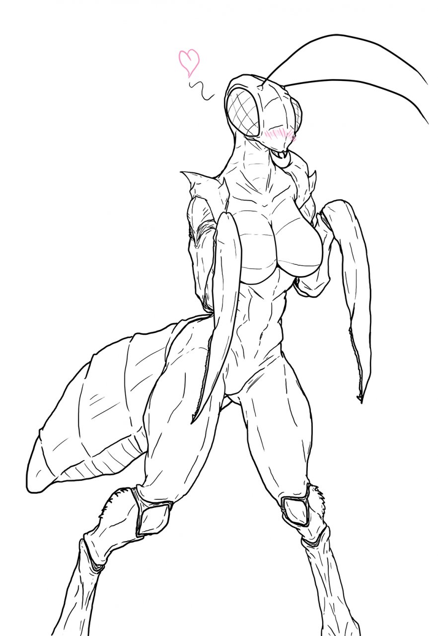 abdomen antennae anthro anthrofied arthropod big_breasts blush breasts claws compound_eyes digitigrade female insect mantis methados nude solo wide_hips