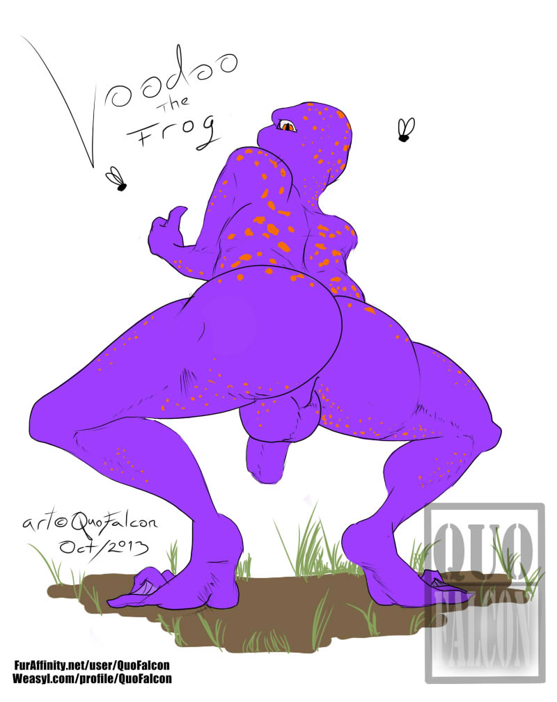 back balls butt chubby frog looking_back male penis purple_skin quofalcon solo voodoo_the_frog webbed webbed_feet webbed_toes webbing