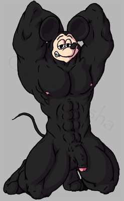 anthro balls biceps big_muscles disney male mammal mickey_mouse mouse muscles nipples nude pecs penis pose rodent solo unknown_artist