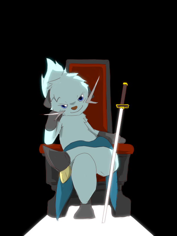 aramaki_samon crossed_legs dewott mammal mustelid nintendo otter pok&#233;mon pok&eacute;mon sitting solo sword throne video_games weapon