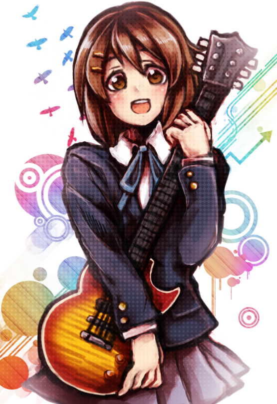 bad_id bad_pixiv_id brown_eyes brown_hair duct guitar hirasawa_yui instrument k-on! school_uniform short_hair