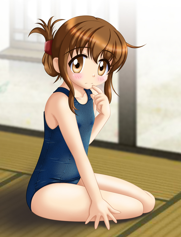 brown_eyes brown_hair folded_ponytail inazuma_(kantai_collection) kantai_collection long_hair neopure school_swimsuit swimsuit tied_hair