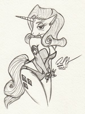 anthro anthrofied bra cleavage cskairi cutie_mark equine female friendship_is_magic horn horse lingerie looking_at_viewer monochrome my_little_pony panties rarity_(mlp) signature solo underwear unicorn