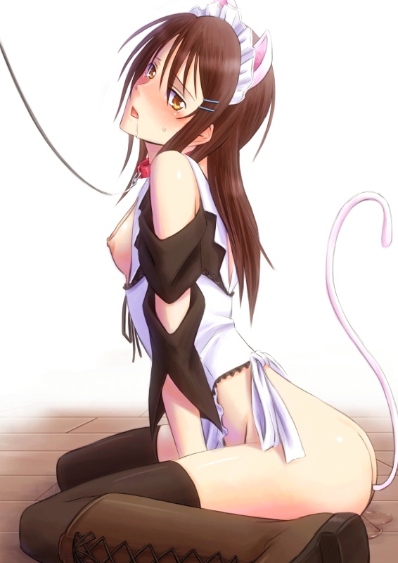 anal_tail animal_ears ass ayuzawa_misaki bdsm blush bondage bonnie_(rsg) bound breasts breasts_outside brown_hair butt_plug collar fake_tail kaichou_wa_maid-sama! leash long_hair looking_at_viewer maid maid_headdress medium_breasts nipples open_mouth pussy_juice saliva solo tail yellow_eyes