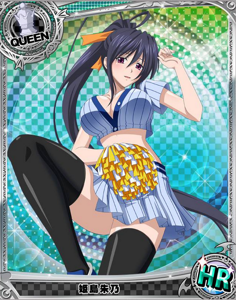 artist_request black_legwear blush breasts card_(medium) cheerleader chess_piece cleavage high_school_dxd himejima_akeno large_breasts leg_up legs long_hair long_legs looking_at_viewer miniskirt no_bra official_art open_mouth pale_skin pleated_skirt pom_poms ponytail purple_eyes queen_(chess) ribbon shirt shoes skirt smile solo taut_clothes taut_shirt thighhighs thighs trading_card very_long_hair