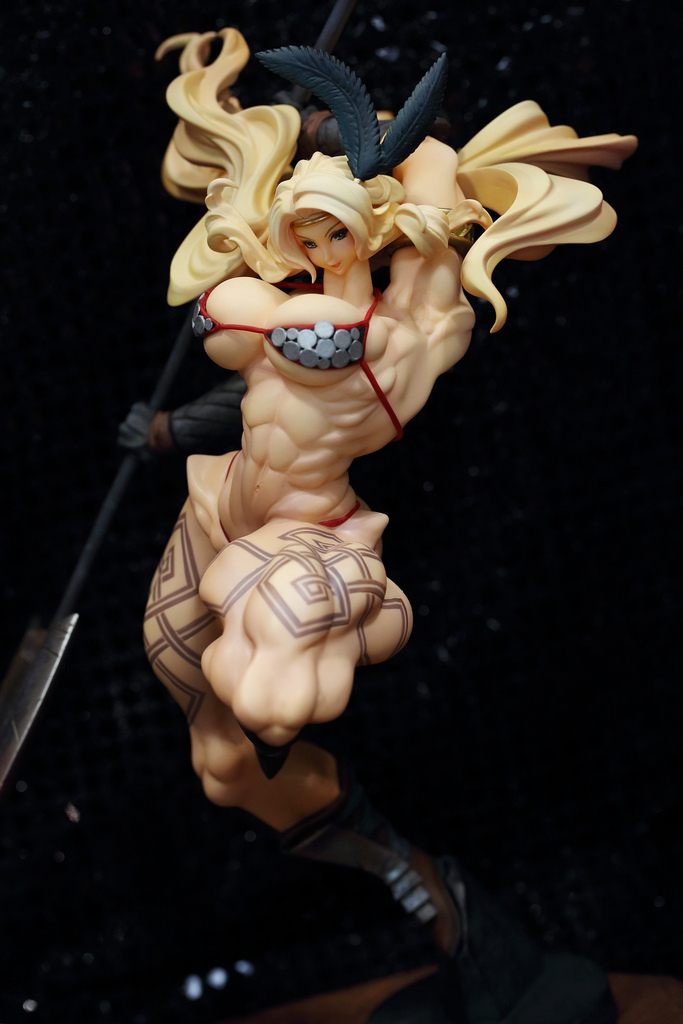 abs amazon amazon_(dragon's_crown) amazon_(dragon's_crown) anatomical_nonsense armor armpit armpits bad_anatomy bikini_armor blonde_hair breasts dragon's_crown dragon's_crown extreme_muscles feathers figure george_kamitani gloves halberd hips large_breasts legs long_hair muscle muscles polearm tattoo thick_thighs thighs vanillaware weapon what_has_science_done