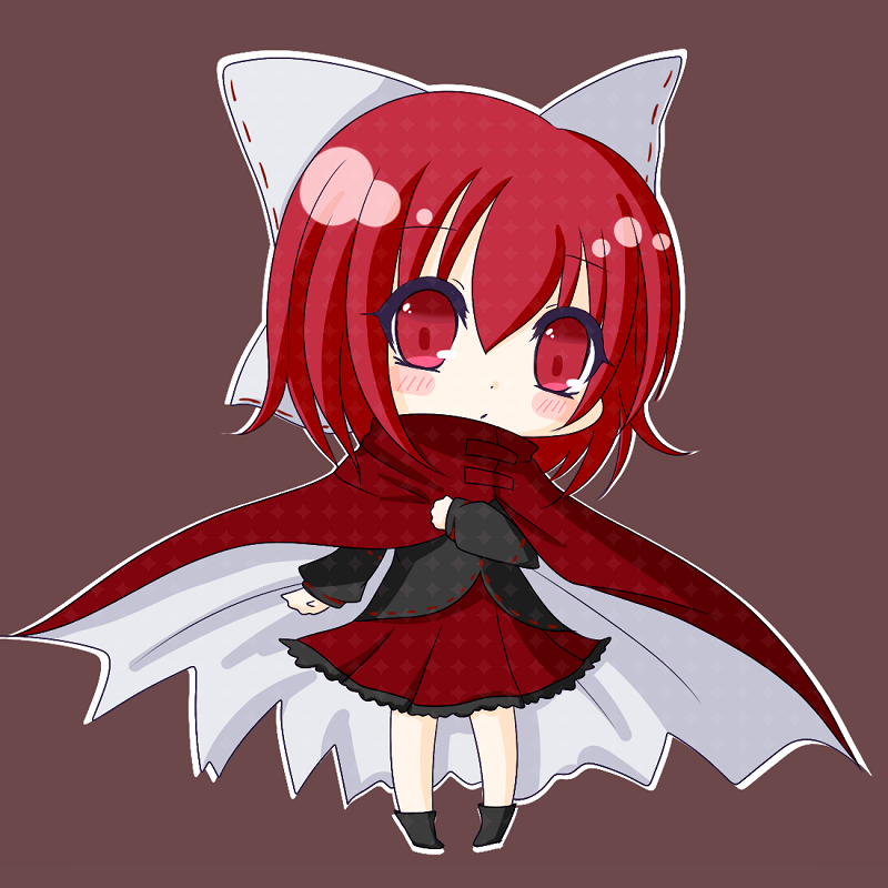 alternate_color bad_id bad_pixiv_id blush bow cape hair_bow long_sleeves red_eyes red_hair sekibanki short_hair skirt solo touhou
