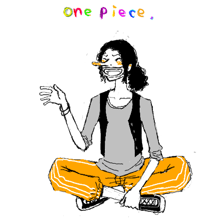 1:1 1boy alternate_costume copyright_name indian_style lowres male male_focus one_piece shueisha sitting solo title_drop usopp