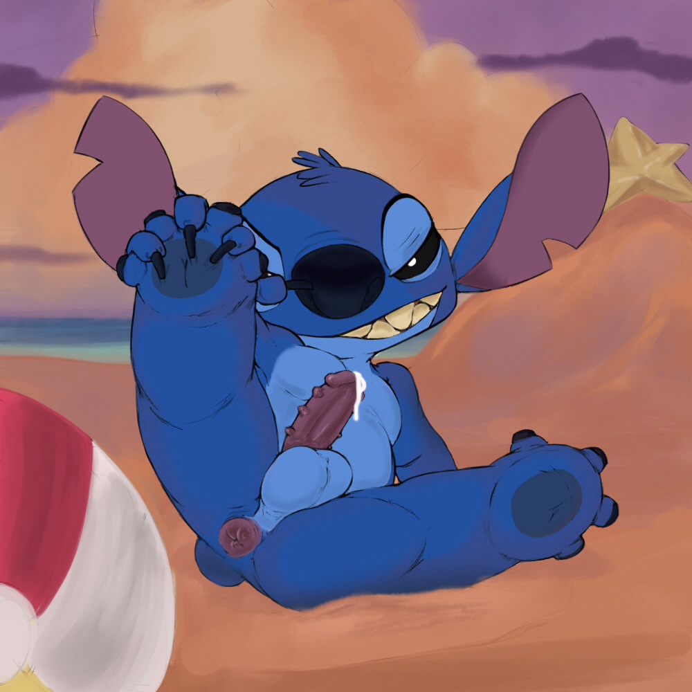 anus balls barbs beach butt disney erection jerseydevil jerseydevil_(artist) lilo_and_stitch male penis presenting seaside solo stitch