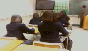 6+girls 6girls animated animated_gif chalkboard classroom lowres multiple_girls photo side_to_side students teacher weaving what